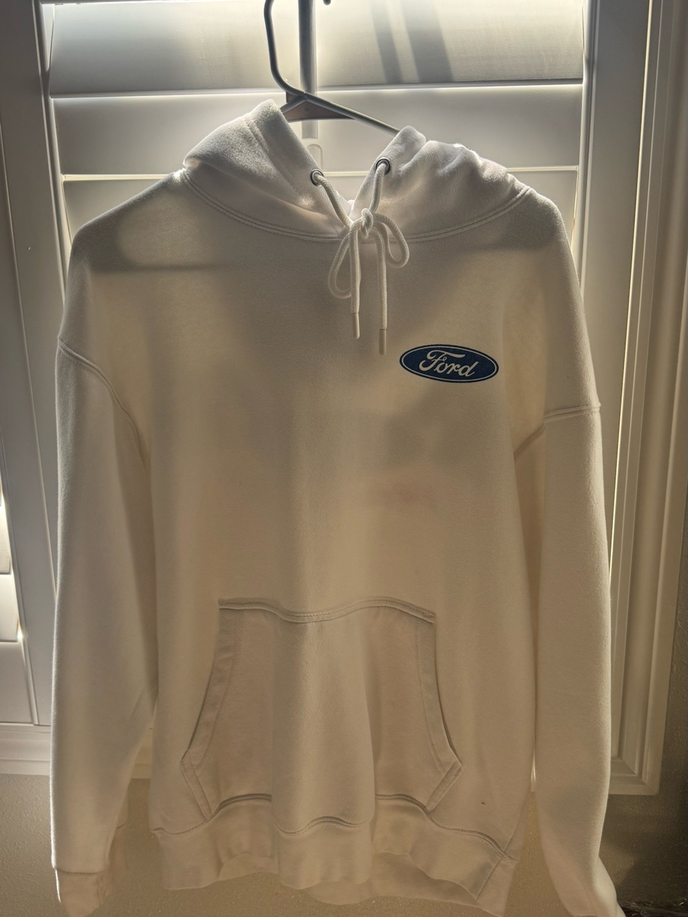 Ford White Hooded Sweatshirt with Blue Logo